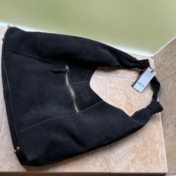 Marietta Knot Hobo 2.0 Bag American Leather Co. Black Suede Leather Corner Scuff - Picture 4 of 15